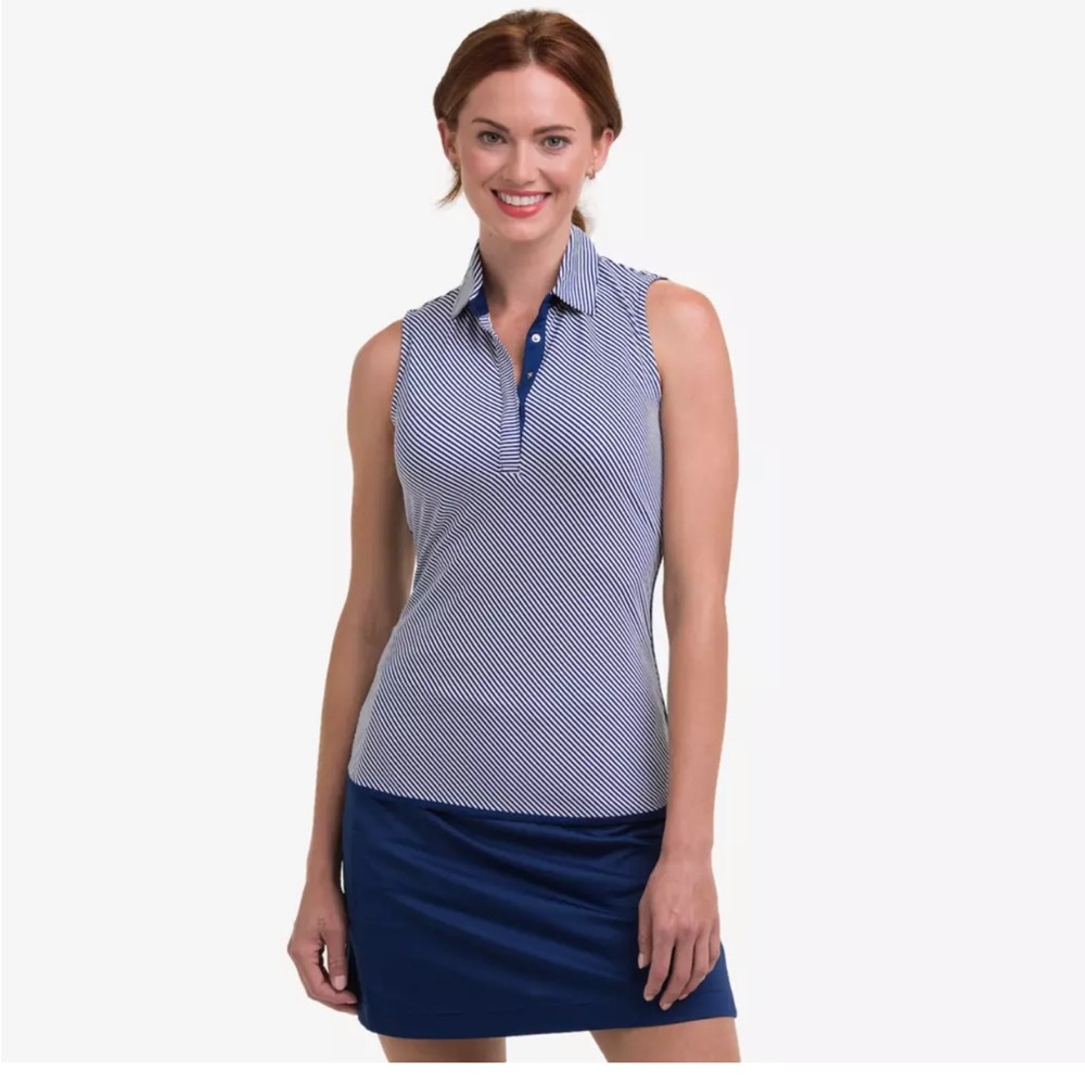New Curved Stripe Sleeveless Polo Shirt